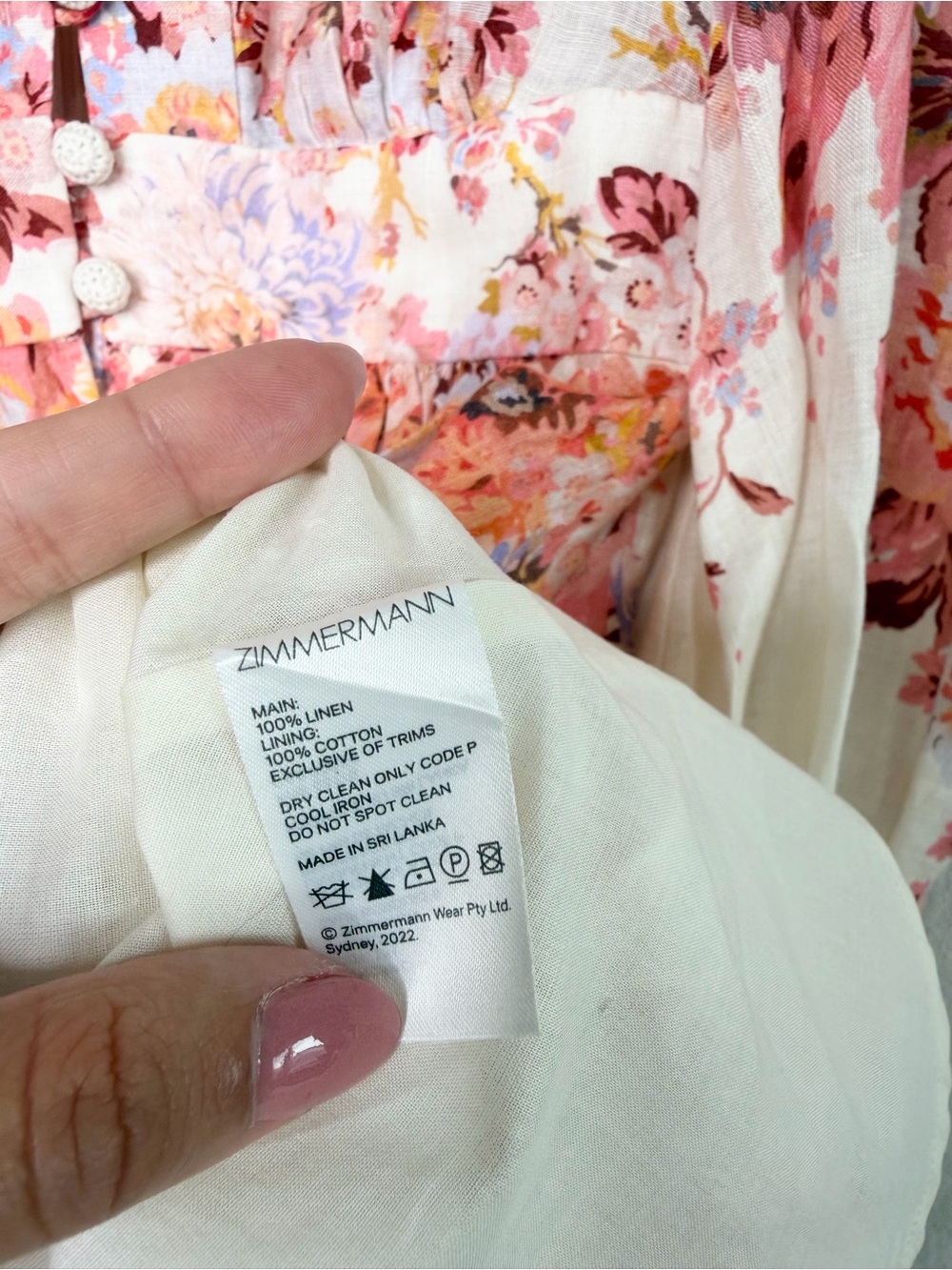 Zimmermann Devi Plunge Mini Dress Cream Floral Puff Sleeve Mini Size 1/US Small - Picture 10 of 12
